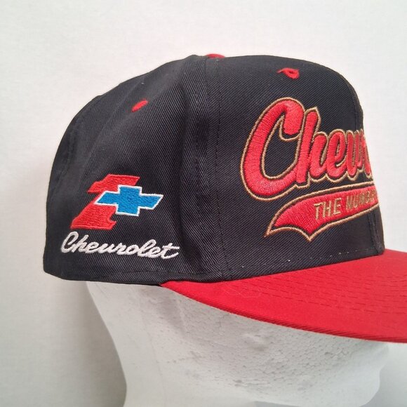 Vintage 1990s Chevrolet Cap Hat Black Red Auto Racing Script Embroidered #1 Team - Picture 14 of 15